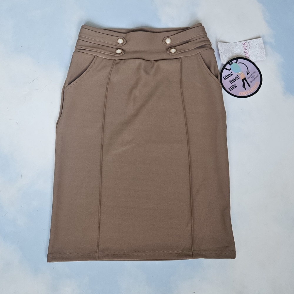 Elegant Tan Skirt Butt Lift Skirt Classic Midi Skirt Dressy Skirt With Buttons